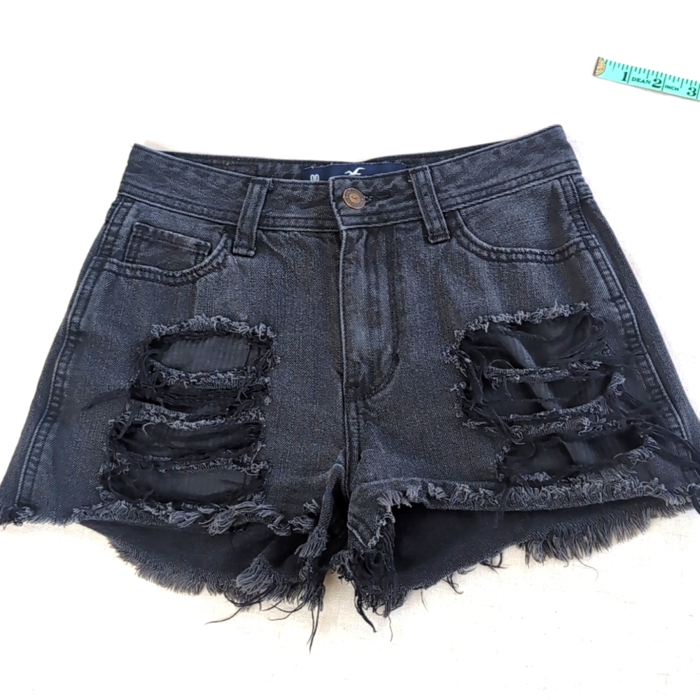 Hollister  women's High Rise Ripped Black Denim Shorts size w23
